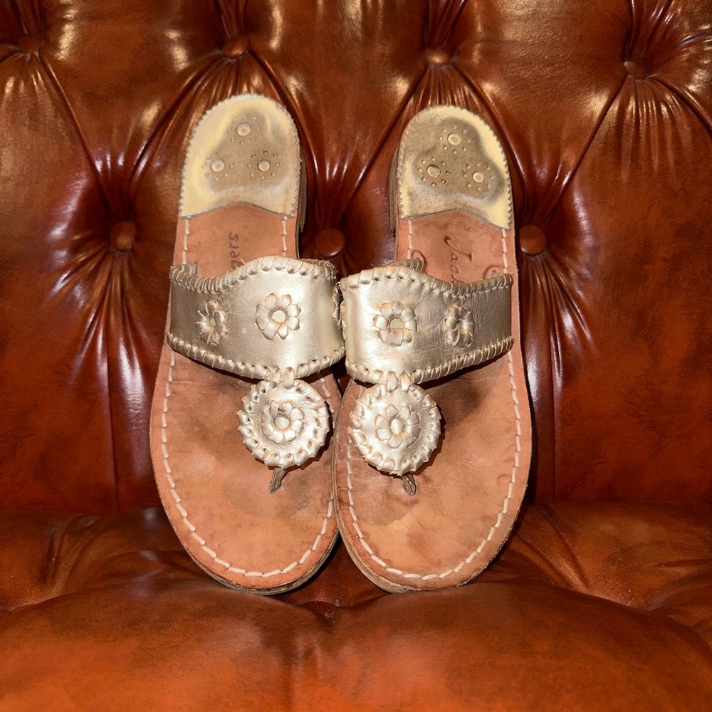 Jack Roger Classic Leather Thong Silver Sandals Size 8